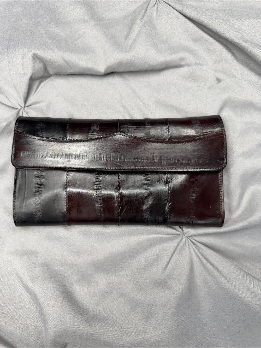 Dark Brown/Burgundy - Eel Skin Leather Patchwork Clutch - 4x7